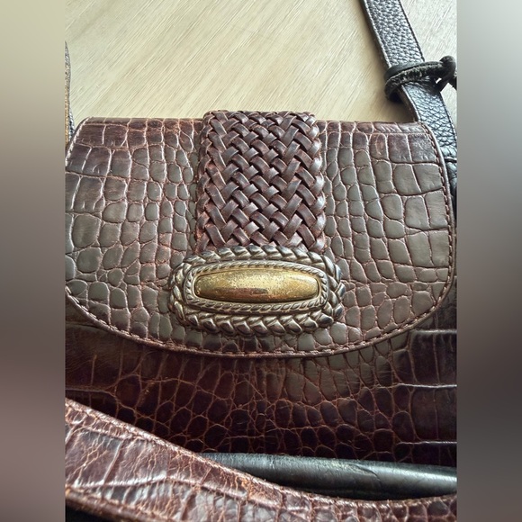 Vtg Brighton Leather Handbag Purse Crossbody Shoulder Bag Black Moc Croc - Picture 11 of 12